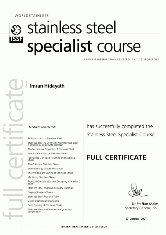 Certified Stainless Steel Specialist in the Industry